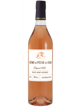 La bouteille de crème de pêche de vigne Vedrenne