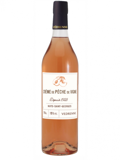 La bouteille de crème de pêche de vigne Vedrenne